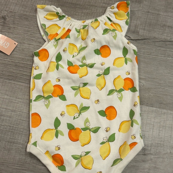NWT Gymboree lemon/ citrus pattern sleeveless cotton baby onesie 12-18 months - Picture 6 of 6